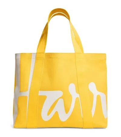 Harrods Medium Cotton Logo Tote Bag In Yellow