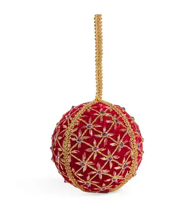 Harrods Velvet Embellished Bauble In Red