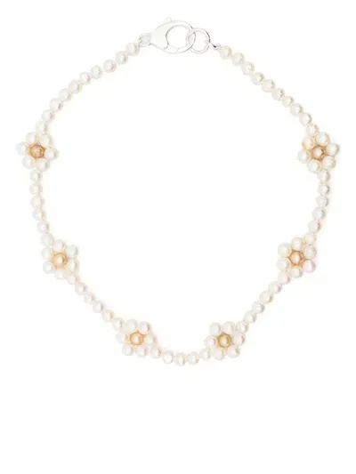 Hatton Labs Pearl Necklace With Flowers In White