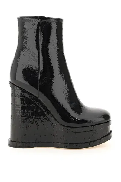 Haus Of Honey Lacquer Doll Wedge Ankle Boots In Black