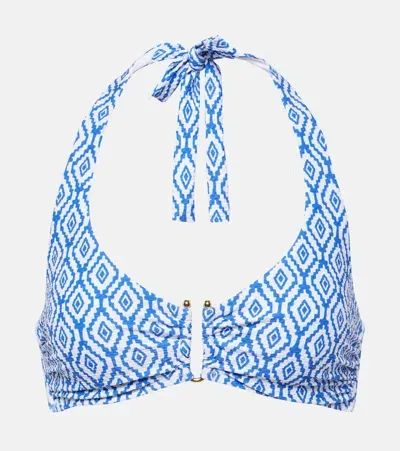 Heidi Klein Sardinia Printed Halterneck Bikini Top In Blue