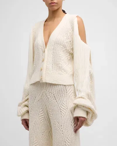 Hellessy Lawrence Fringed Cold-shoulder V-neck Cardigan In White