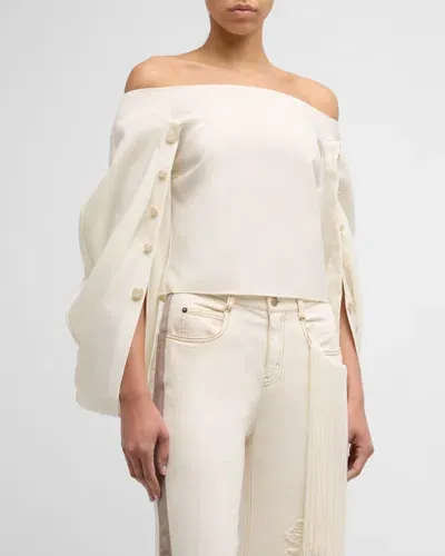 Hellessy Orsay Off-shoulder Blouse With Button Details In Ivory