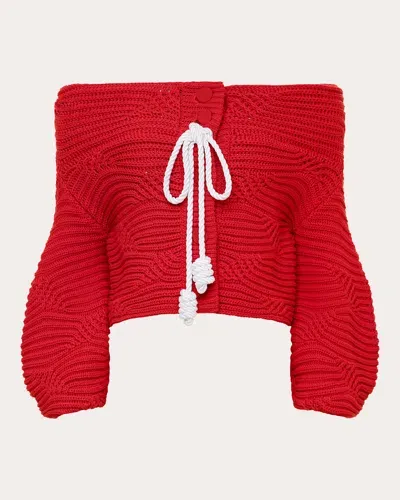 Hellessy Magalie Cable-knit Off-the-shoulder Cardigan In Red