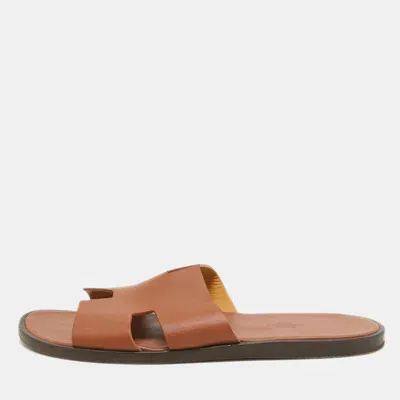 Pre-owned Hermes Brown Leather Izmir Sandals Size 43.5