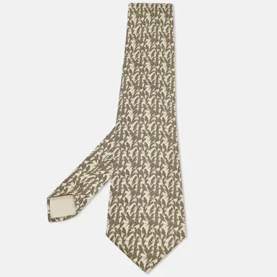 Pre-owned Hermes Hermès Green Birds Print Silk Traditional Tie