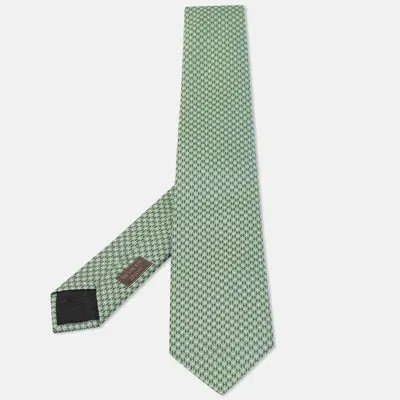 Pre-owned Hermes Green H Love Jacquard Silk Tie