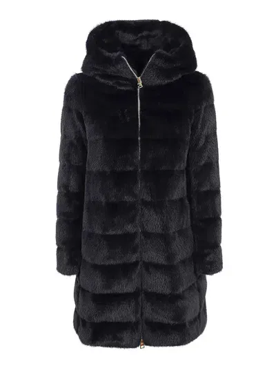 Herno A-shape Down Jacket In Faux Fur In Blue