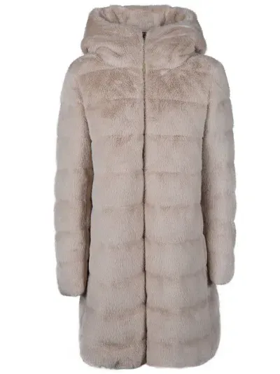 Herno A-shape Faux Fur Down Jacket In Brown