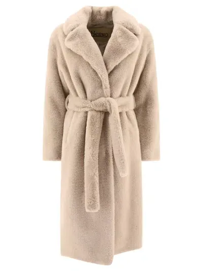 Herno Belted Coat Coats Beige In White