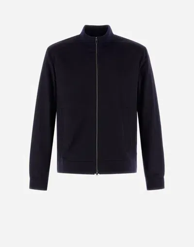 Herno Bomber Jacket In Cashmere In Dark Blue