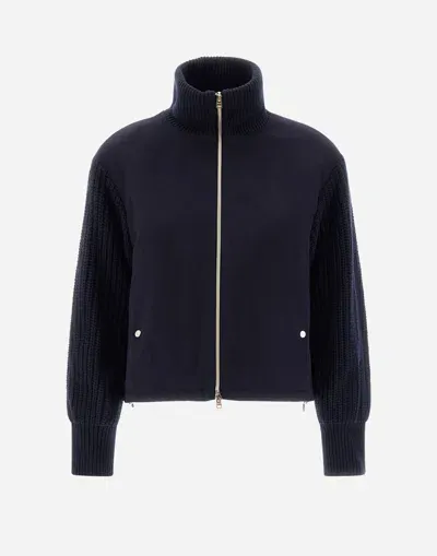 Herno Bomber Jacket In Cashmere In Dark Blue