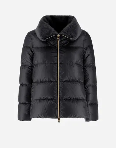 Herno Bomber Jacket In Nylon Ultralight And New Lady Faux Fur In Black