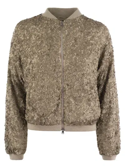 Herno Bomber Jacket With Sequins In Gold