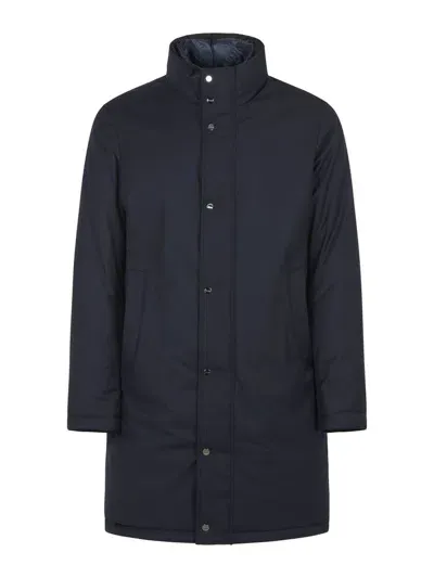 Herno Buttoned High Neck Coat In Blue