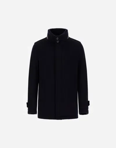 Herno Carcoat In New Cashmere In Navy Blue