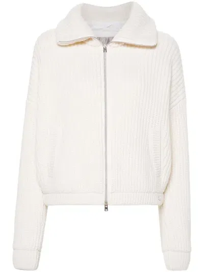 Herno Wool Zipped Cardigan In White