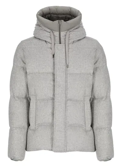 Herno Cashmere And Silk Padded Bomber Jacket In Grey