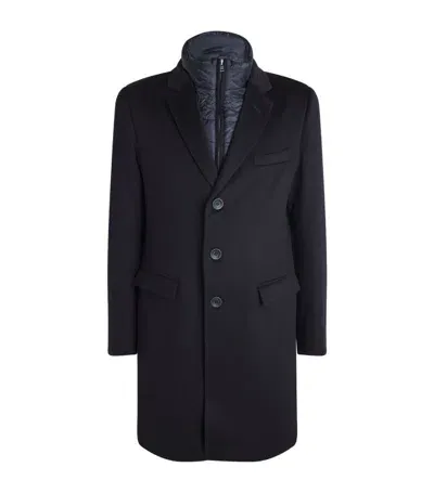 Herno Straight Hem Layered Coat In Blue