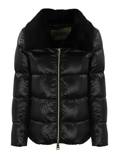 Herno Quilted Down Jacket With Faux Fur In Black