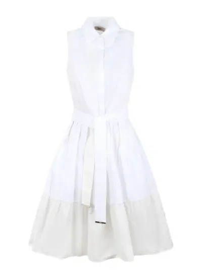 Herno Belted Sleeveless Dress In White