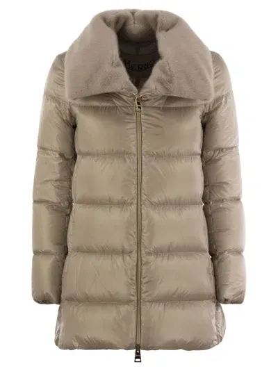 Herno Down Jacket With Cruelty Free Fur Details In Chantilly