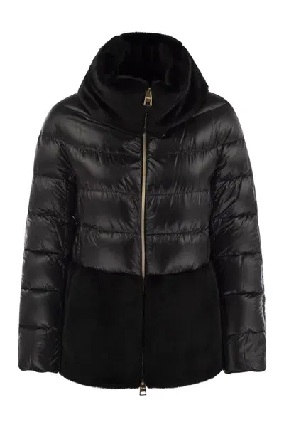 Herno Down Jacket With Cruelty-free Fur Details In Black