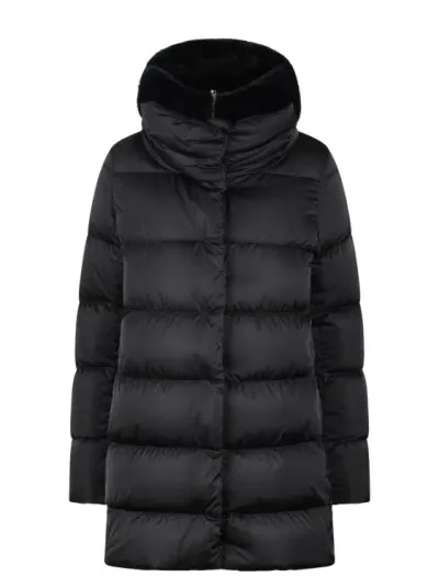 Herno Eco Fur Double Front Down Jacket In Black