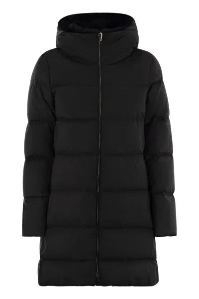 Herno Elegant Long Down Jacket With Faux Fur Hood In Black