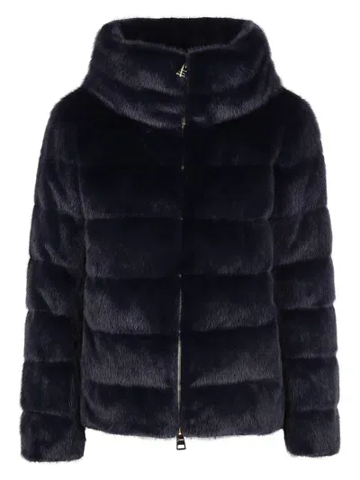 Herno Faux Fur Cape Down Jacket In Black