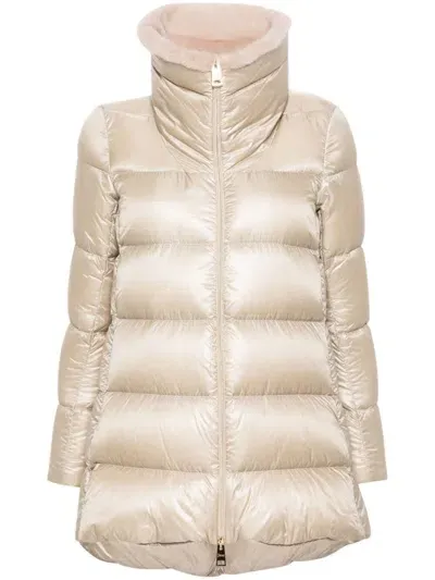 Herno Faux-fur Collar Padded Jacket In Nude & Neutrals