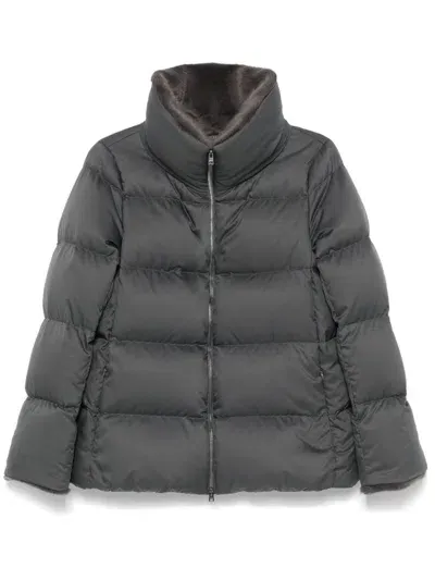 Herno Faux-fur Collar Puffer Jacket In Grey