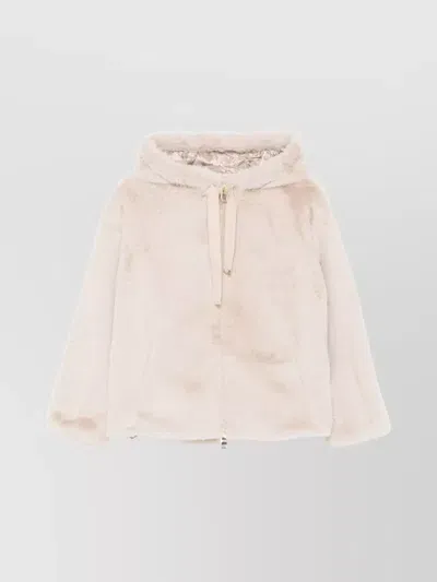 Herno Faux Fur Hooded Jacket In Beige