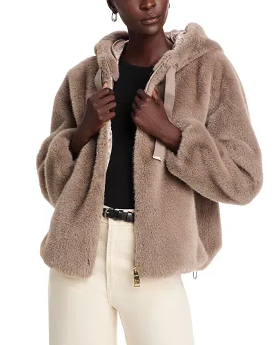 Herno Faux Fur Hooded Jacket In Brown