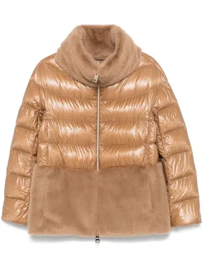 Herno Faux-fur Panel Jacket In Brown