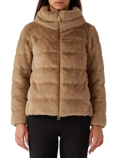 Herno Faux Fur Teddy Jacket In Camel In Brown