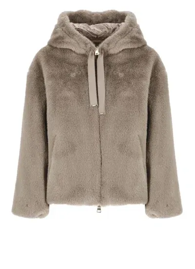 Herno Faux Mink Fur Jacket In Beige