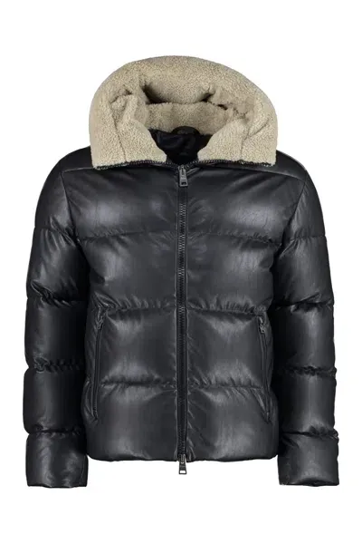 Herno Hooded Bomber-style Down Jacket In Black