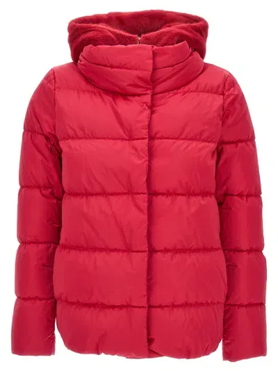 Herno Lady Faux Fur Satin Down Jacket In Fuchsia