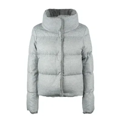 Herno Light Gray Silk And Cashmere Short Down Jacket