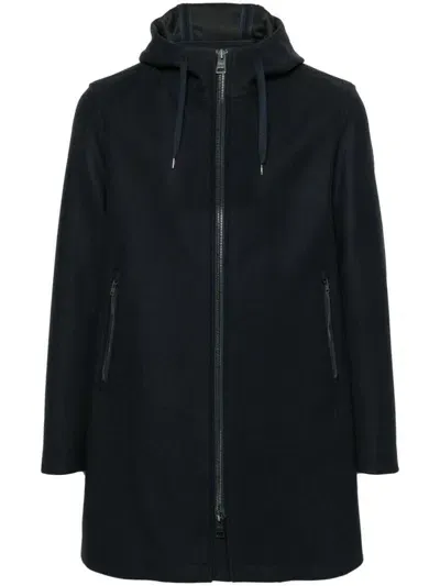 Herno Logo-plaque Hooded Coat In Blue