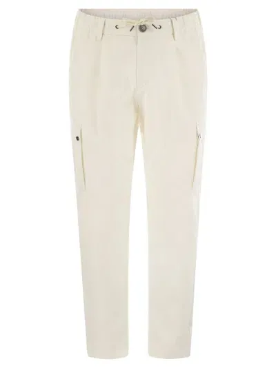 Herno Mechanical Stretch Twill Cargo Trousers In White