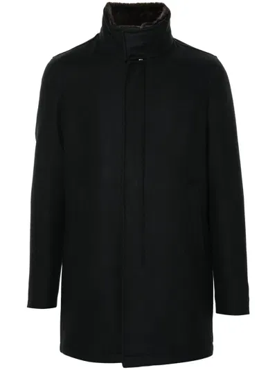 Herno Navy Blue Virgin Wool Blend Coat