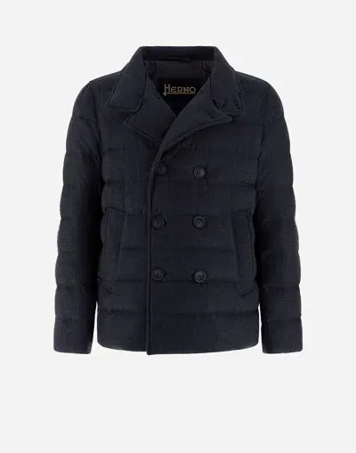 Herno Pea Coat In Easy Cashmere Mix In Navy Blue