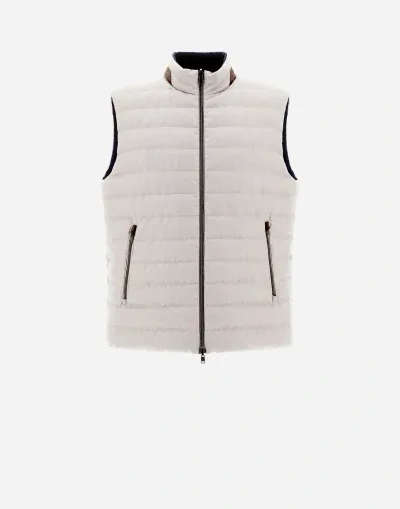 Herno Reversible Cotton Cashmere Rain And Ecoage Sleeveless Jacket In Pearl