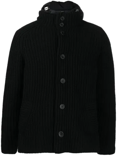 Herno Ribbed Wool Cardigan Clothing In Black