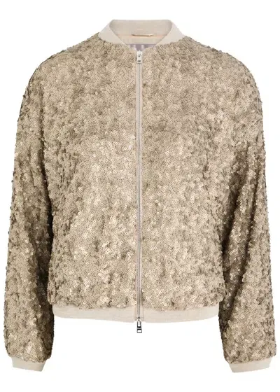 Herno Sequined Zip-up Bomber Jacket In Gold