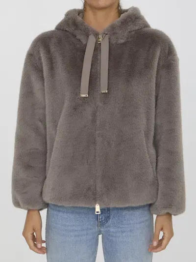 Herno Faux Fur Bomber Jacket In Gray