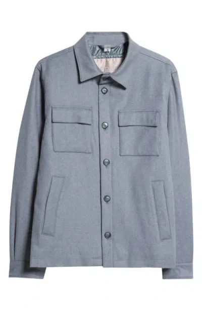 Herno Water Repellent Silk & Cashmere Flannel Shirt Jacket In Denim Blue