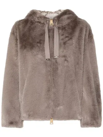 Herno Faux-fur Jacket In Brown